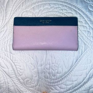 NWOT Kate Spade Lavender and navy faux leather wallet.